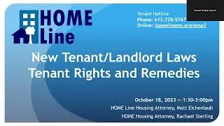 10/18/23 Tenant/Landlord Webinar&mdash;NEW LAWS: Heat, Emergency Repairs, Privacy, Break Lease/Infirmity