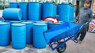 Unbelievable technique in Reuse Old Plastic Oil Drum As Wheelbarrow |How To Make Plastic Wheelbarrow
