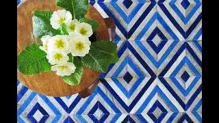 Blue Diamond Patchwork Cowhide Rug Design No. 296 by Shine Rugs