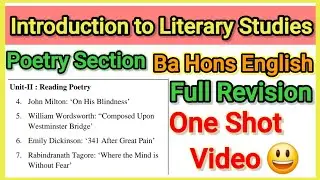 Literary Studies|Poetry Section|Full Revision🔥 One Shot Video|BA Hons English|#literarystudies|1Sem