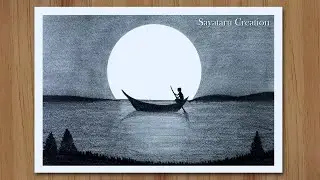 How to Draw Moonlight Night with pencil step by step, Pencil Drawing for Beginners