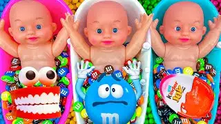 4 Minutes Satisfying with Miniature M&M's Candy Bath Set Toy ASMR, Mixing Slime And Cutting ASMR