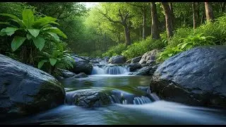 Soothing Nature. Sounds of A Mountain Waterfall and Birds Singing.