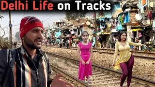 Delhi life near Indian railway tracks||Delhi slum area on tracks||Aazadpur delhi||Delhi vlogs