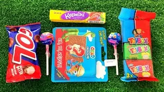 ASMR Most Popular Chocolates   lots of colorful rainbow lollipops candies   unpacking surprise egg
