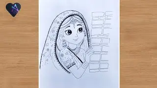 Beautiful Indian Girl Drawing Step by Step 😍 | Easy Traditional Girl Sketch for Beginners