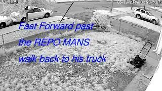 REPO MAN BREAKS IN LOCKED GARAGE TO RETRIEVE VEHICLE FOR BANK.  CAUGHT ON CAMERA!