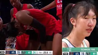 Han Xu TECHNICAL FOUL For Whacking Parker In The Face After Shot | NY Liberty vs Atlanta Dream #WNBA