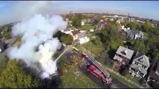 DFD house fire - 25th st near I-94 - Detroit Drone Aerial Video