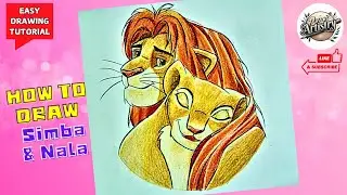 How To Drawing Simba and Nala from The Lion King with pencil and color  - Easy Step by step