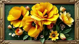 4K TV Art Screensaver: Yellow Flower Fields| Gold framed vintage