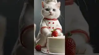 Making strawberry💜💜💜 cake#cat #kitten #viralvideo #cute