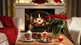 Valentine&rsquo;s Day Fireplace Ambience | Romantic Cozy Evening | Fire Crackling Sounds