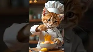 There is a cat that is wearing a chef's hat and holding an egg #shortvideo #colorfulsky#video#catsit