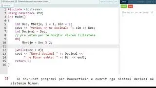 Ushtrimi 29  Sistemi decimal ne sistem binar