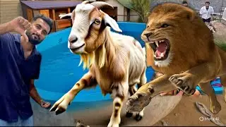 Brave dangerous lion 🦁 attack 😭 on goat 🐐 in Mini Zoo, lion 🦁 attack😭, big attack 😭, Goat 🐐 death ☠️