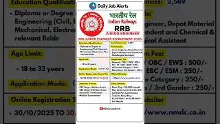 RRB Junior Engineer Recruitment 2025 | New Vacancy 2025 | Daily Job Alerts #shorts
