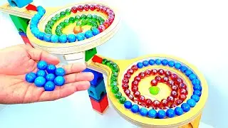 Marble Run Race ☆ Transparent container + Grimm's stairs + Rotation stage + Railroad crossing