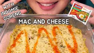 Real Mukbang Mac and Cheese Made with Indonesian Noodles Indomie Goreng 🇮🇩 | Hunnie Land