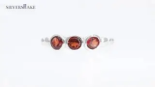 SILVERSHAKE 3-Stone Natural Garnet 925 Sterling Silver Stack/Stackable Ring-RN0090349
