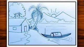 Легкий рисунок природного пейзажа | Простой рисунок пейзажа для начинающих | Легкий рисунок пейзажа