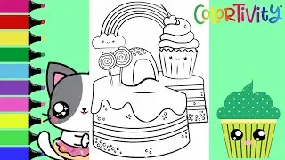 Coloring Rainbow Chocolate Cake Coloring Book Pages | Sprinkled Donuts JR