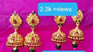Gold earrings with stones|stone jumkas|gold earrjngs