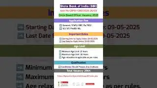 State Bank of India Circle Based Officers Recruitment 2025 #sbi #requirements #vacancy #2025