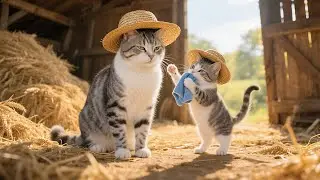 🌾Paws in the Wheat! Big Cat & Kitten Work Hard to Harvest Wheat in the Field 🐾