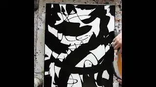Short Silent Black & White Contemporary Art Fluid Acrylics 6.20.2023 Intuitive art
