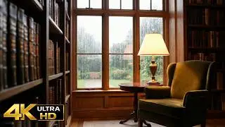 3 Hours Cozy Library Ambience with Gentle Rain Sounds | Focus, Study & Sleep | Calm Hours