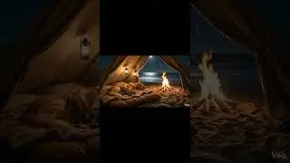 댕냥이 친구와 함께하는 해변의 캠핑 Cozy Beach Camping with Best Friends 🌊🔥| Golden Retriever & Kitten Sleeping ASMR