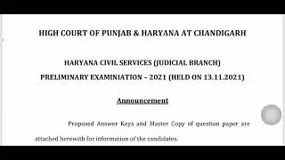 Offcial Answer Key Of Haryana Judiciary Prelims 2021| Expected Cut Off #haryanajudiciary2021