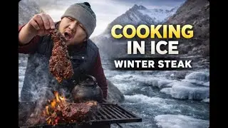 Cooking Steak in Frozen Mountains | Winter Campfire Food & Hot Tae