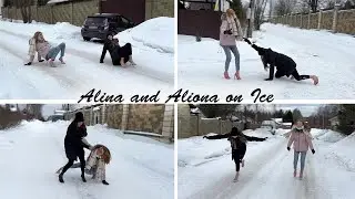Alina and Aliona Heeled on Ice, High Heels on Ice, Slippery High Heels on Ice, Shoes on Ice (# 1223)