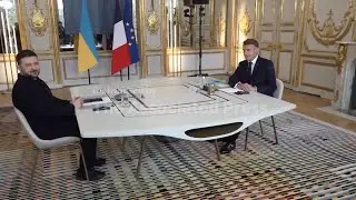 Zelenskyy at Elysee Palace holding talks on Ukraine peace proposals with Macron