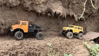 Axial SCX24 Jeep Wrangler & HobbyPlus CR18P T-Hunter - Backyard Crawl