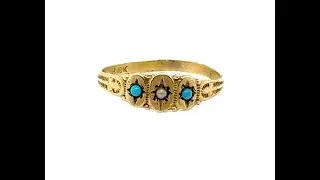 Victorian Pearl Turquoise Baby Ring Original 1880's Yellow Gold Ostby & Barton Co