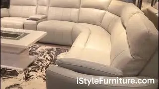 BOSTON Light Grey Leather Power Reclining Sectional with Entertainment Console | iStyle Furniture