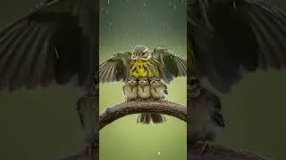 The cute little bird in the wind and rain. Watch it brave the storm