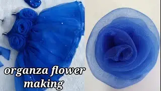 Organza  Rose flower making/ വെറും 3 മിനിറ്റ് മതി frock design ചെയ്യാം