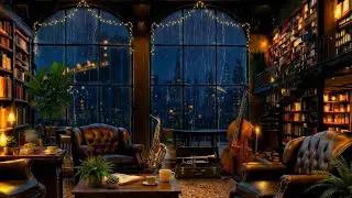 New York Jazz Book Cafe... Relaxing Jazz Piano & Rain Sounds🌧️ Cozy  Background, Focus and Chat