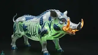 3D HOLOGRAM: 🐉 GLOWING CERAMIC MYTHICAL BEASTS - BLUE & WHITE ART! ✨