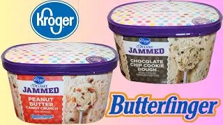 Kroger Deluxe Jammed Frozen Dairy Dessert Butterfinger PB Candy Crunch & Chocolate Chip Cookie Dough
