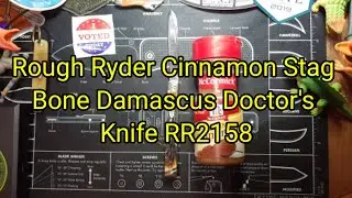 (100) Rough Ryder Cinnamon Stag Bone Damascus Doctor's Knife RR2158