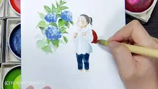 【メイキング動画】少女と紫陽花と蟷螂/ [Painting Process] A girl and hydrangea flowers with a baby praying mantis