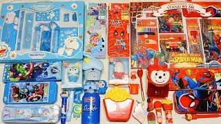 Blue colour and red colour stationery items collection - Doremon stationery, mic Eraser, sharpener