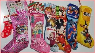 Apriamo le CALZE della BEFANA LOL surprise Barbie Masha e Orso Topolino Justice League M&m’s