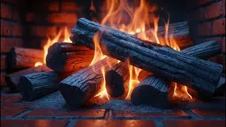 Rustic Flame Serenity | Firewood Crackle in Brick Fireplace Ambience