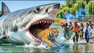 Heroic rescue team fought to save the helpless mother tiger from the giant shark 🐟 🐯